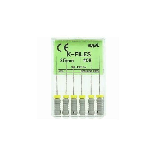 Mani MK2508 K-File with Plastic Handle & Endo Stop 25mm 0.02 Taper #8 Grey 6/Pk Mani MK2508 K-File with Plastic Handle & Endo Stop 25mm 0.02 Taper #8 Grey 6/Pk